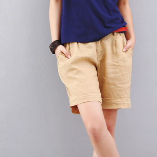  秒杀 初语 亚麻水洗翻边中裤 女士休闲裤 五分裤 直筒裤 特价