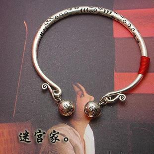  双皇冠信誉‖泰国清迈手工银‖铃铛‖99银缀铃粗镯子‖热卖1212