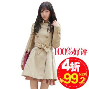  秋装新款女装 韩版春秋时尚风衣外套 双排扣修身中长款风衣女
