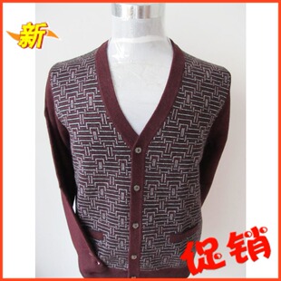 鄂尔多斯产2011男装中老年男式毛衣枣红色提