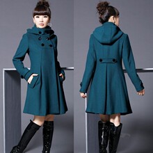 淘宝网2012新品冬装韩版女装带帽双排扣毛呢大衣冬厚保暖外套
