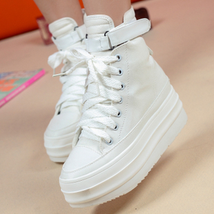  韩版超厚底松糕鞋高邦帆布鞋秋高跟球鞋潮新款高帮女鞋松高鞋