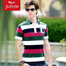 【Justyle】2012英伦夏日时尚修身条纹男士装短袖polo衫