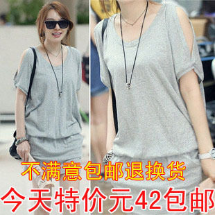 淘金币 热卖夏季女装 2012新品韩版休闲连衣裙宽松大码弹力棉连身