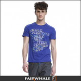 Fairwhale/马克华菲正品 男士蓝色字母印花纯棉短袖T恤7112021119
