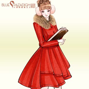  蓝瑟枫秋冬季女装新款修身韩版中长款毛领羊绒毛呢子外套大衣
