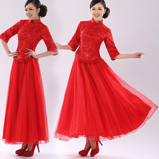 特价 大码高腰结婚晚礼服 红色旗袍新娘装敬酒