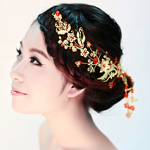  富贵妖娆 新娘头饰流苏盘发簪子步摇 红色结婚发饰品旗袍古装额饰