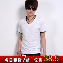 潮爆! 古由卡2012夏装V领男装修身韩版假两件男士短袖T恤 惊爆价
