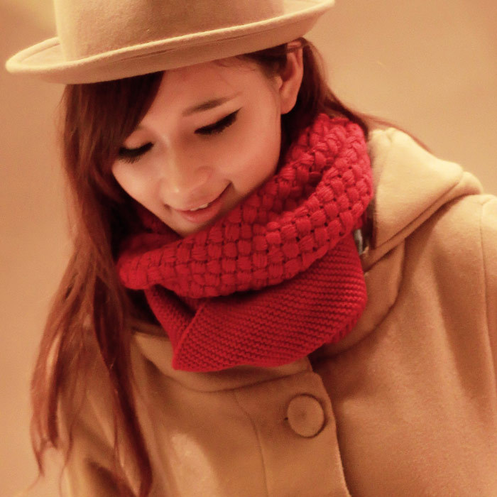 秋冬韩版毛线纯色围巾...