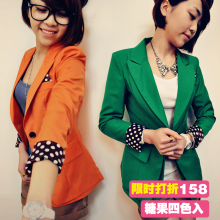 2012新款春装糖果橘绿色波点袖口修身收腰黑色复古女装<span class=H>小</span><span class=H>西装</span>西服