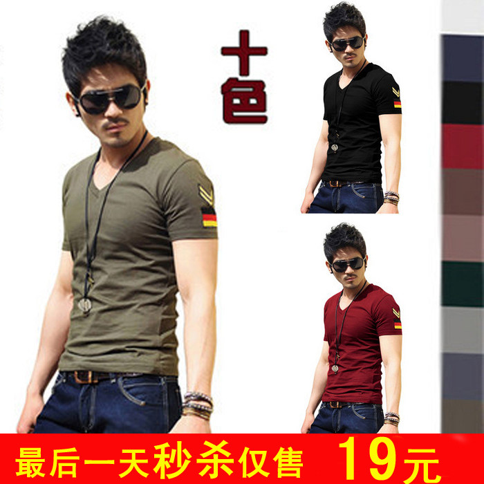 男士紧身<span class=H>打底</span><span class=H>衫</span> 男式 短袖T恤 男 汗<span class=H>衫</span> 韩版弹力V领半袖 男装衣服