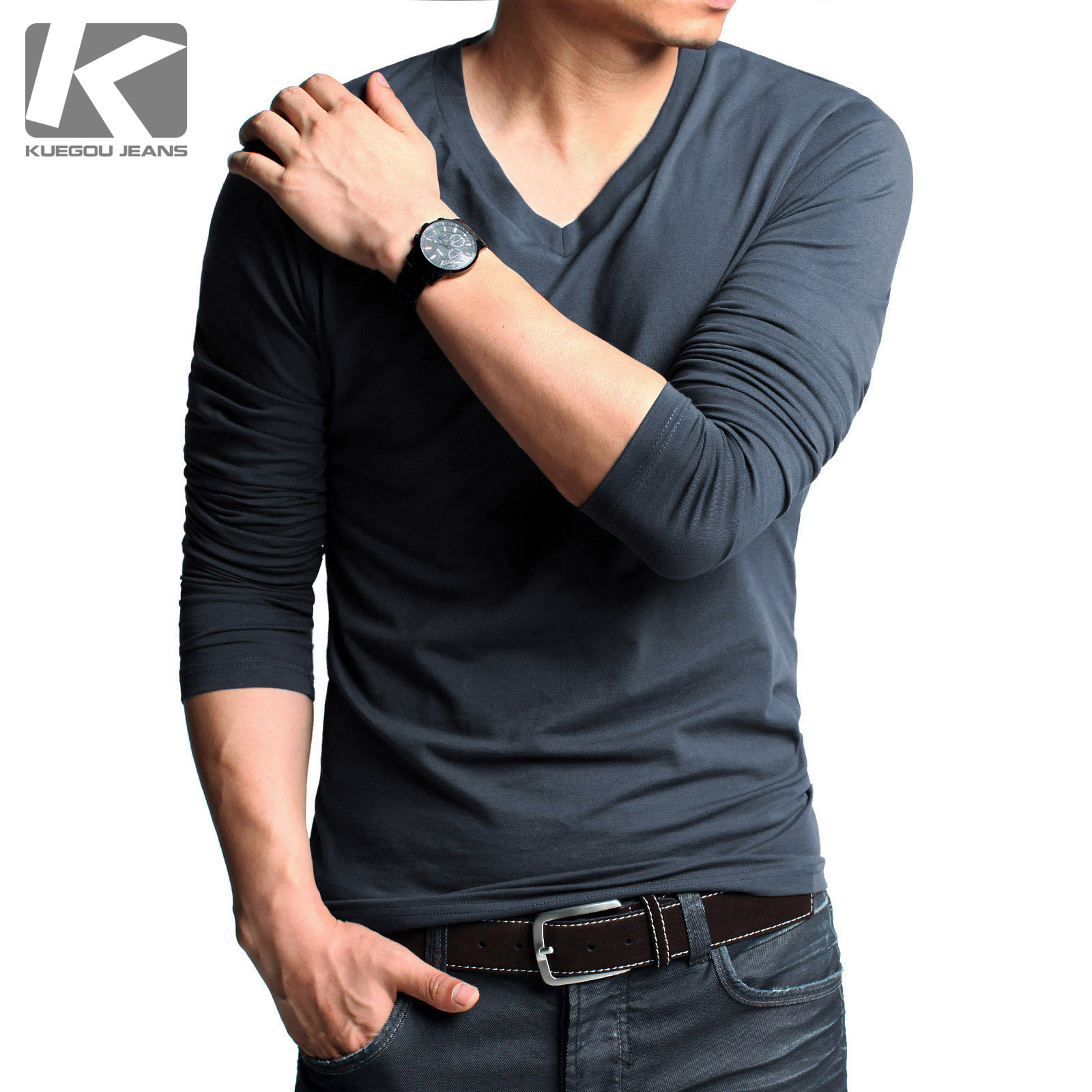 男韩版休闲T恤修身...