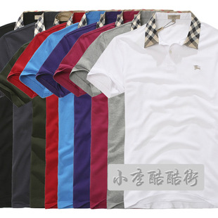  Burberry/巴宝莉店主推荐B家爆款男装短袖 大码格子领POLO衫