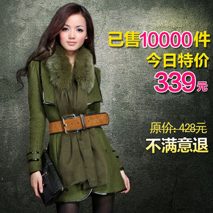 2012新款 春装外套 韩版女装毛呢外套 毛领毛呢大衣 修身呢子外套