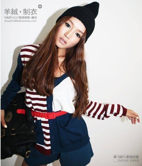 新品 韩流流畅的休闲拼图 女款纯山羊绒开衫