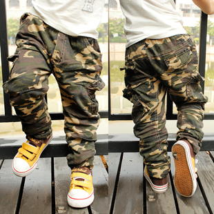  ER.S韩版童装男童抓绒裤子迷彩裤儿童长裤纯棉加绒大PP裤