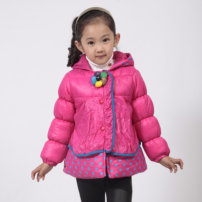【抢牛品】新款女童棉衣 中小童儿童棉服可爱花朵圆点连帽棉外套
