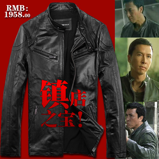  Armani/阿玛尼 男士时尚休闲真皮外套 进口绵羊皮立领修身皮衣