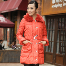 高梵正品清仓 泡泡袖 修身厚 女式 长款<span class=H>羽绒</span><span class=H>服</span> L9523 带毛领帽子