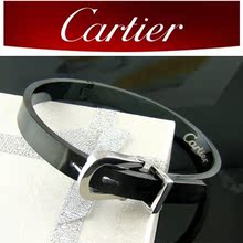 Cartier hebilla versión en negro de los hombres y las mujeres viven de titanio auténtica calidad del acero pulsera Cartier con dos contadores de dinero