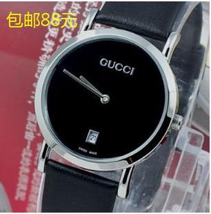  包邮  GUCCI手表男士 超薄带历 真牛皮带 商务休闲 男表 情侣手表