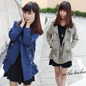 2012 new spring Han collar Drawstring waist Slim and long sections of double-breasted frock coat jacket Women