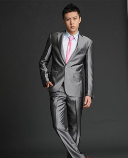  韩版修身 男士 礼服 新郎 西服 时尚 商务 休闲银灰色 西装男套装