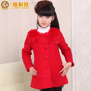  童装秋冬女大童羊圈毛呢大衣外套 儿童加厚大衣DM016#