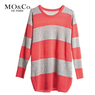 MO&Co. 摩安珂 2012春装 M114JEY24中长款条纹套头针织衫moco