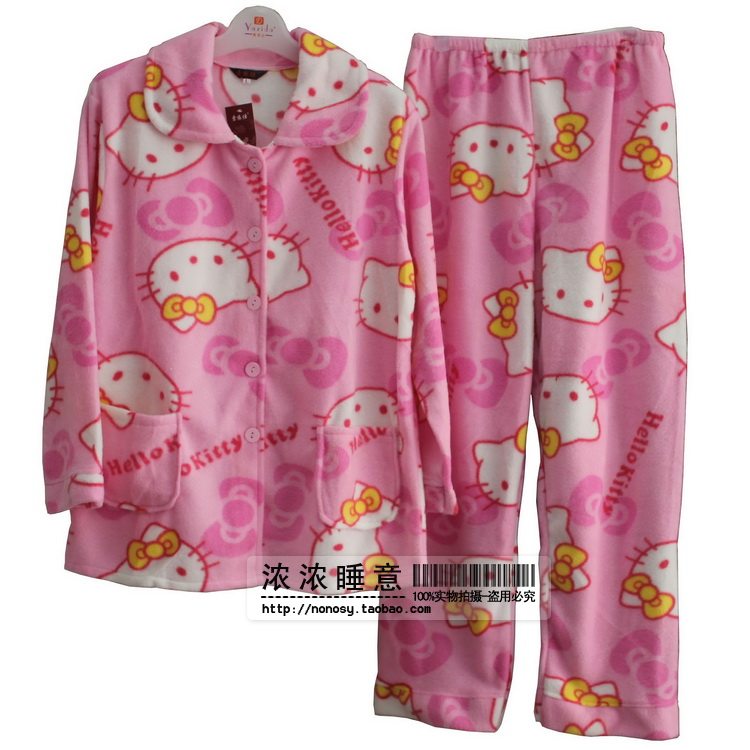 可爱女士睡衣Kitty猫摇粒绒珊瑚绒睡衣秋冬家居服 批价抛货