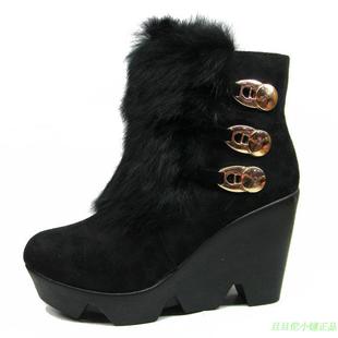  热销包邮 泰和源老北京布鞋女靴子 加绒兔毛时尚坡跟厚底时装棉靴