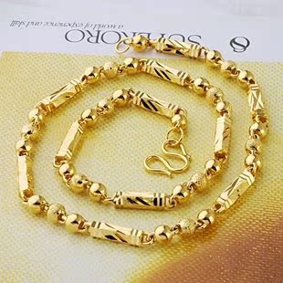  仿千足金项链镀24k黄金六角佛珠链 男士镀金项链真金保色久不掉色