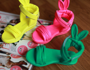  韩版童鞋 超萌兔耳朵女童凉鞋 小女孩可爱糖果色儿童凉鞋