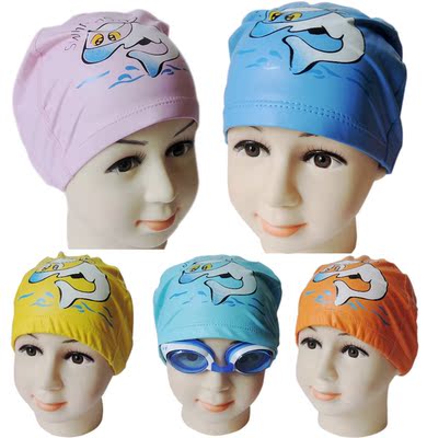 包邮正品儿童游泳帽海豚图案小孩防水帽宝宝不勒头pu涂层高档泳帽