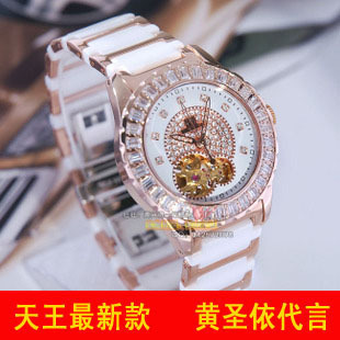  正品天王表间陶瓷玫瑰金时尚女表机械表白色手表全国联保LS3610PW