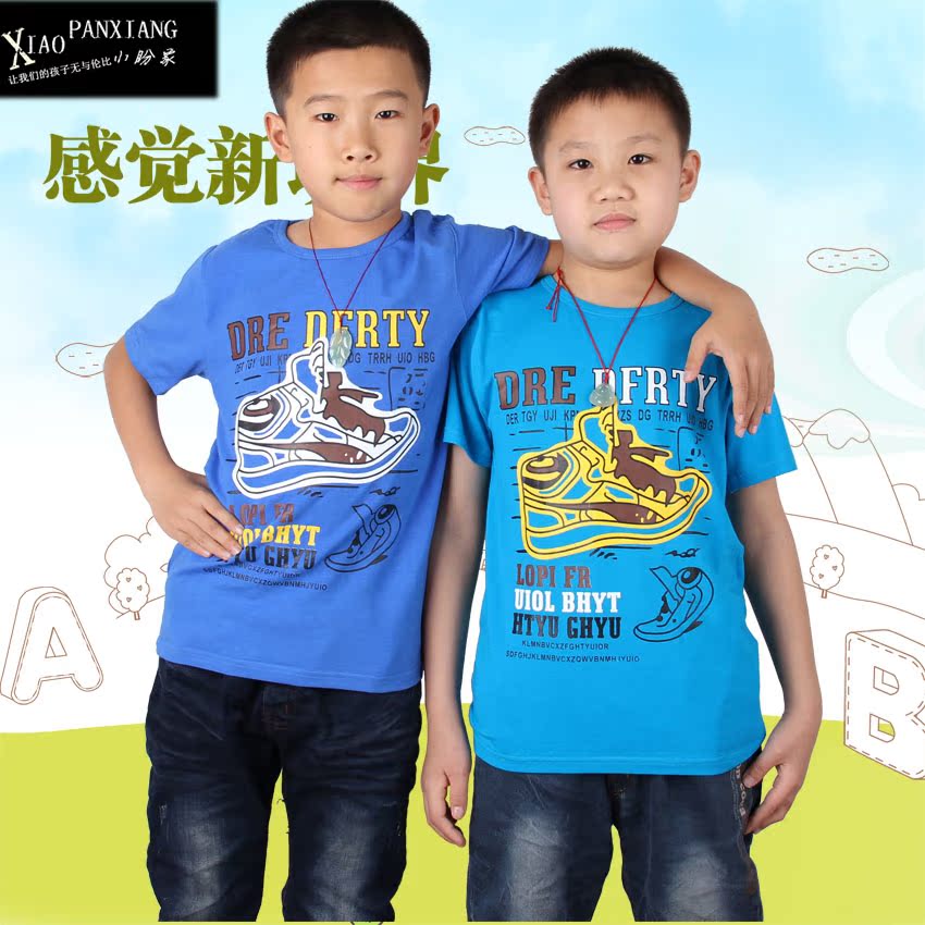 panpanxiang2014童装新款夏款短袖t恤纯棉卡通鞋子图案体恤打底衫