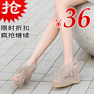 2012春夏新正品凉鞋 清仓休闲百搭磨砂浅口高跟防水台坡跟女鞋子