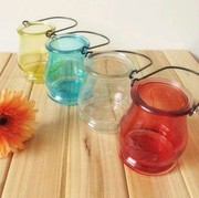 zakka清新小杂货玻璃吊瓶，水培容器玻璃烛台彩色，多彩瓶花瓶花盆