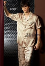 蚕美人经火暴男款◆夏款男士真丝睡衣套装男士短袖睡衣睡裤◆6672