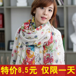 韩版时尚超长<span class=H>围巾</span> <span class=H>韩国</span><span class=H>秋冬</span><span class=H>女</span>士田园碎花丝巾 围脖棉麻春夏款丝巾