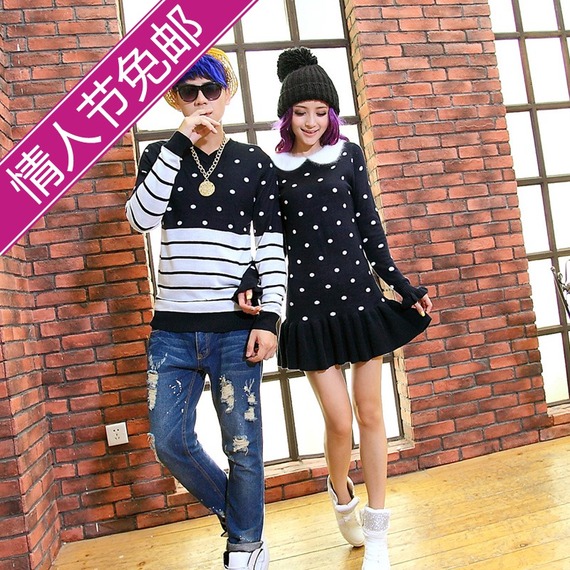 品牌女秋<em>冬季毛衣裙</em>秋装学生姐妹娃娃领波点裙
