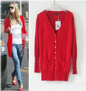 包邮新款<em>欧美</em>女春夏中<em>长款</em>外套长袖<em>针织</em>衫口袋