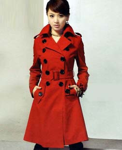 正品韩版厚外套 黑大红色长大衣 秋冬款修身上