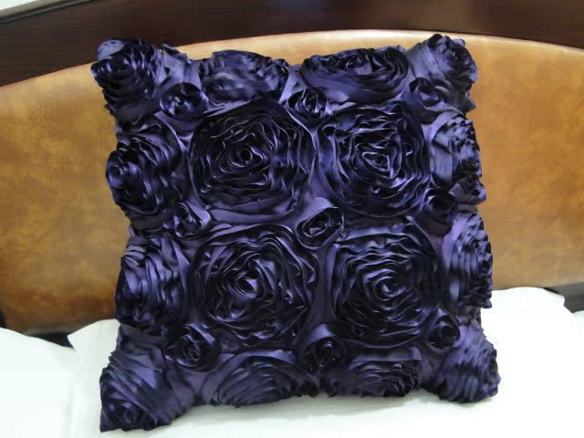 European style three-dimensional rose By pillowcase automobile Cushion cover sofa Cushion cover Bedside Pillowcase Deep purple Special Offerin the Home Fabric , Pillow/Pillow category - from Buy2taobao.com to provide professional Taobao agent buy service
