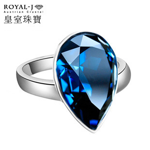  皇室珠宝 蓝宝石水晶戒指 女款时尚欧美风复古夸张指环饰品