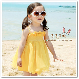  韩国童装女童夏装新款可爱裹胸蛋糕裙儿童连衣裙吊带裙公主裙
