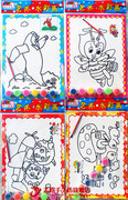六连体水彩画水粉画儿童，填色画涂色画diy幼儿园涂鸦画