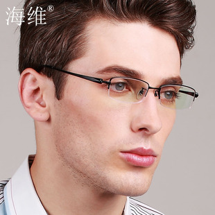海维 纯钛眼镜架近视男半框眼镜框眼睛大框黑框眼镜框架商务