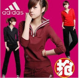 正品折扣 阿迪达斯春装套装运动套女纯棉运动服 韩版修身套装特价